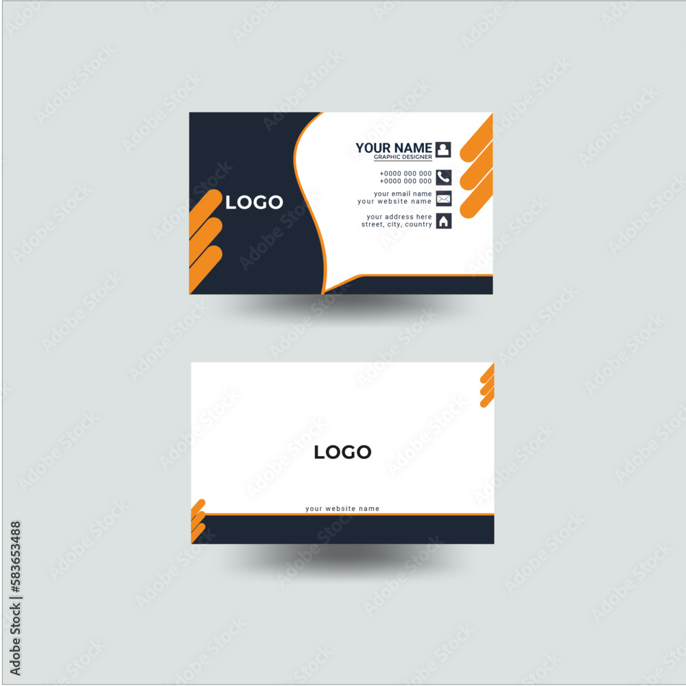 Black and orange visiting card templateو the concept of stationary card is abstract wave.