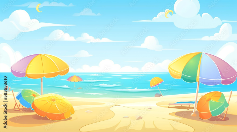 summer beach background, summer day illustration, generative ai