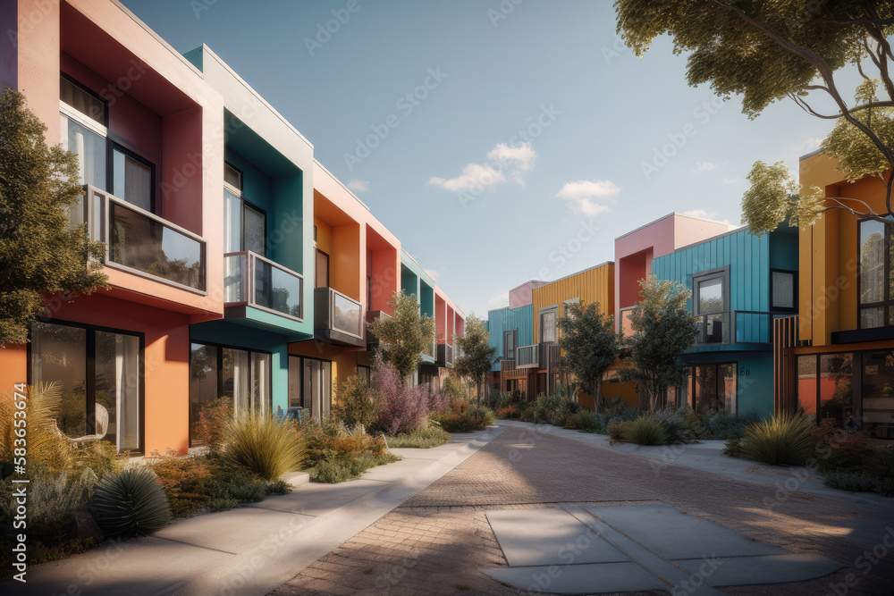 modern and colorful townhouses in europe created with Generative AI technology