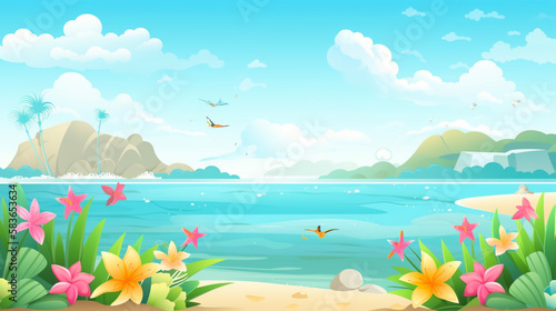 summer landscape with a tropical island, summer day background, generative ai