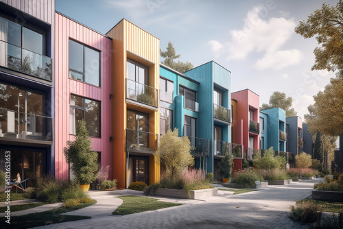 modern and colorful townhouses in europe created with Generative AI technology