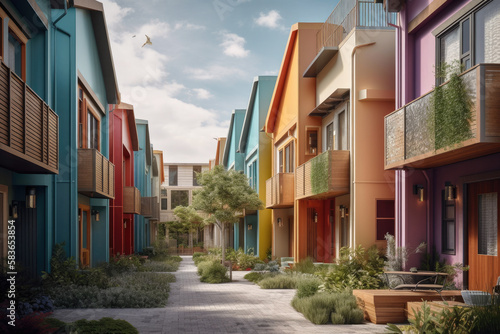 modern and colorful townhouses in europe created with Generative AI technology