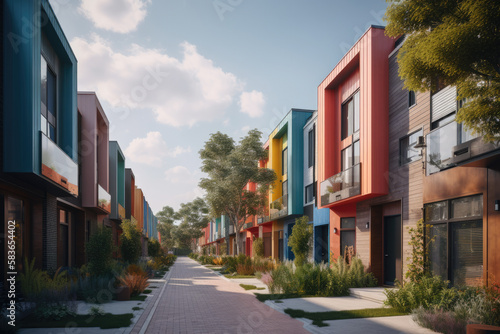 modern and colorful townhouses in europe created with Generative AI technology