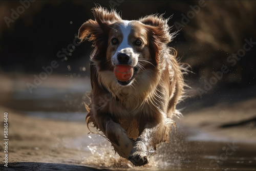 Dog running and playing Background - Dog playing Backdrops Series - Dog plays Wallpaper created with Generative AI technology