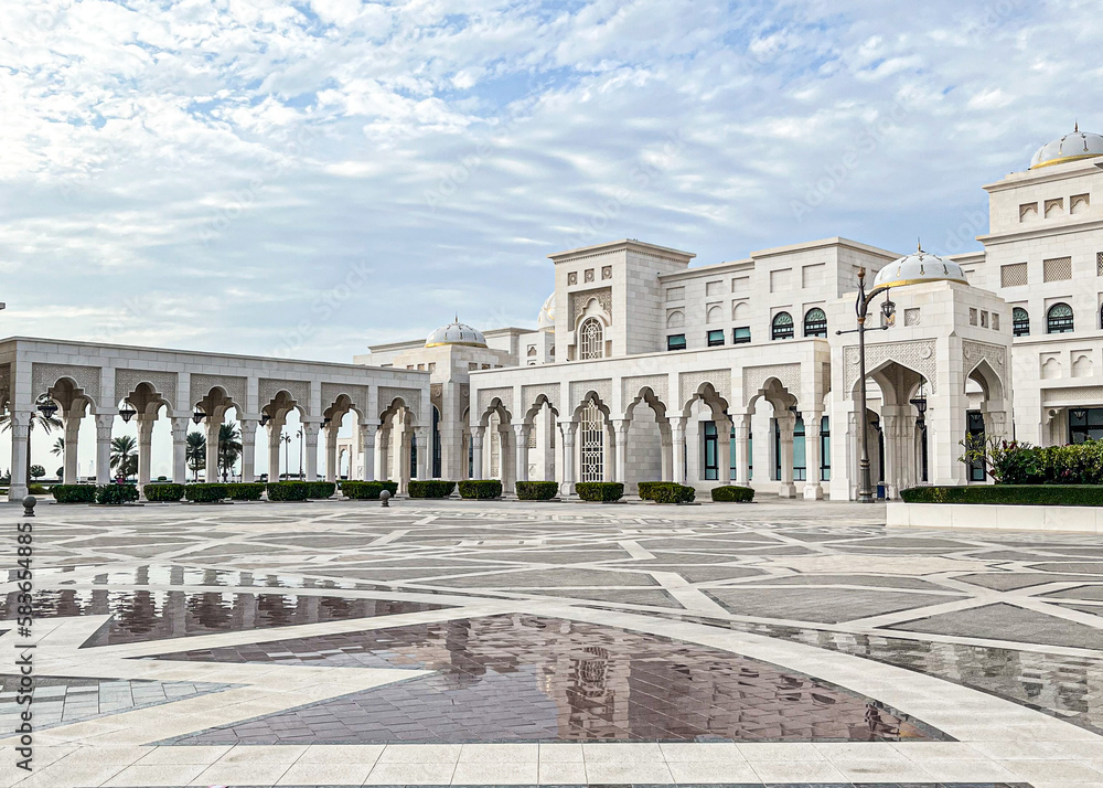Abu Dhabi, United Arab Emirates, January, 6, 2023. Presidential Palace, Palace of Qasr al-Watan (the Palace of the nation) outside in Abu Dhabi city in Arab Emirates