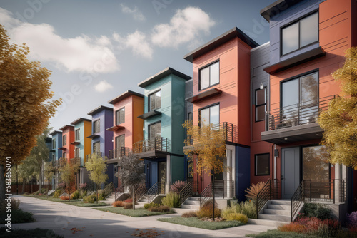 colorful townhouses in the city created with Generative AI technology