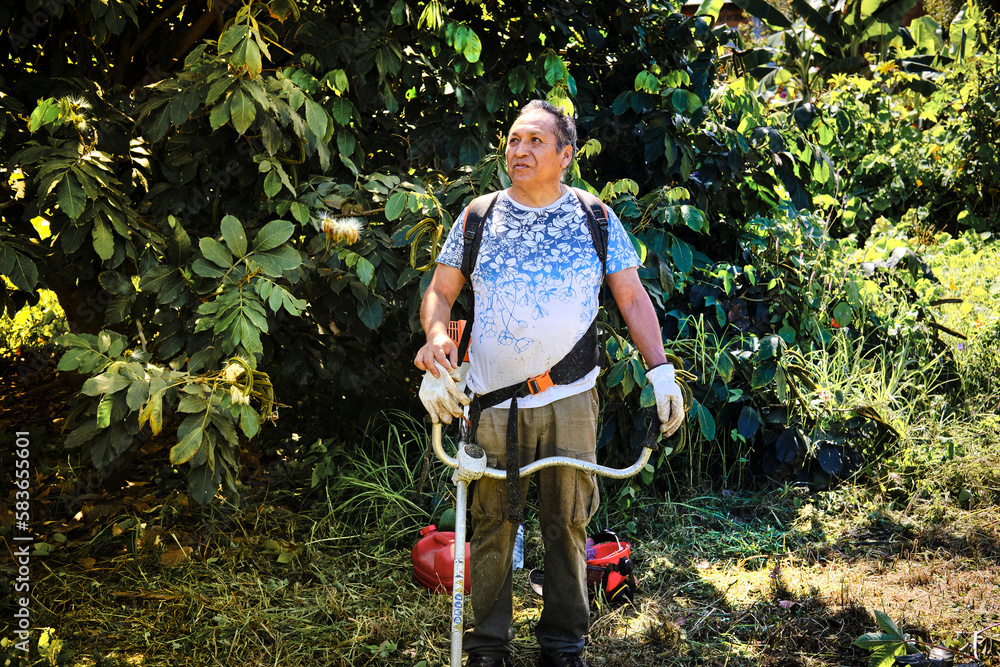 Obraz premium Bolivian gardener working on a farm