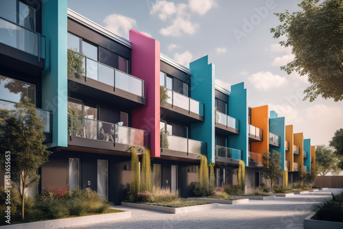 colorful townhouses in the city created with Generative AI technology © Robert Herhold