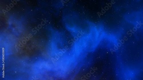 Traveling through space nebula and star fields in deep space. 3D animation

