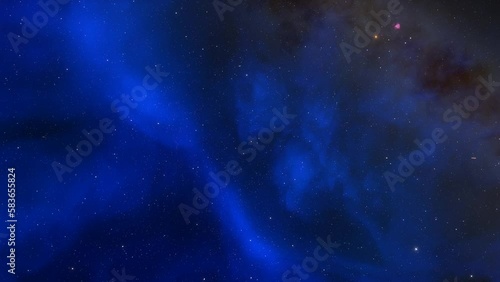Traveling through space nebula and star fields in deep space. 3D animation
