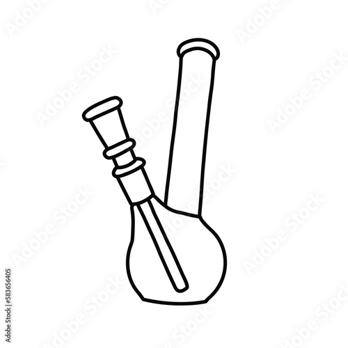 smoking bong doodle icon, vector color line illustration