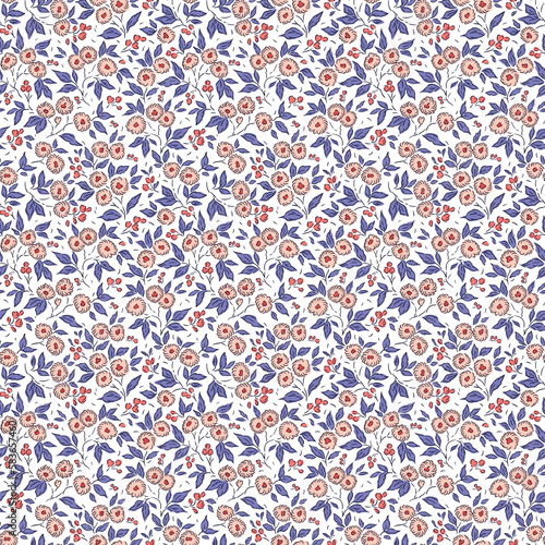 Cute floral pattern in small flowers. Small light pink flowers. White background. Ditsy print. Floral seamless background. The vintage template for fashion prints. Stock pattern.