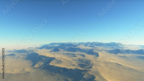 Misty Alien Planet. The rocky desert is covered with thick pink fog
 photo