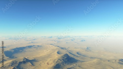 Misty Alien Planet. The rocky desert is covered with thick pink fog
 photo