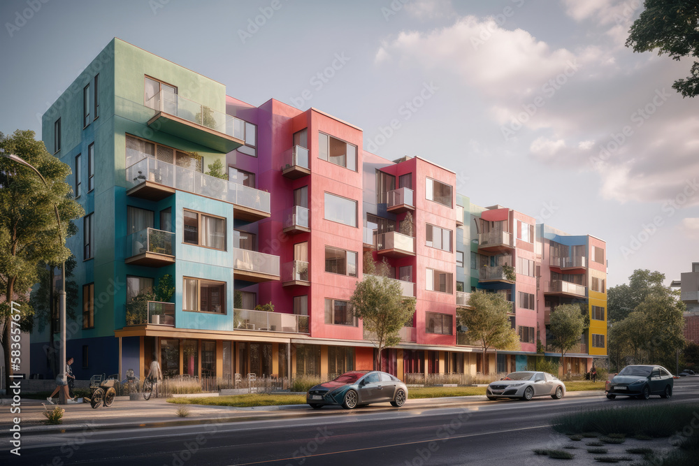colorful apartment houses in the city created with Generative AI technology colorful apartment houses in the city created with Generative AI technology