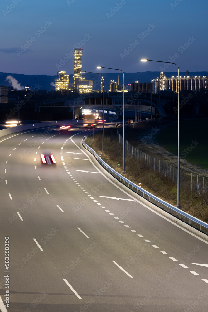 highway at night with modern street lights