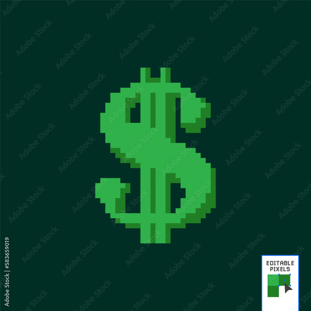 Pixel dollar symbol isolated on green background. Money icon currency sign vector illustration Pixel dollar symbol isolated on green background. Money icon currency sign vector illustration