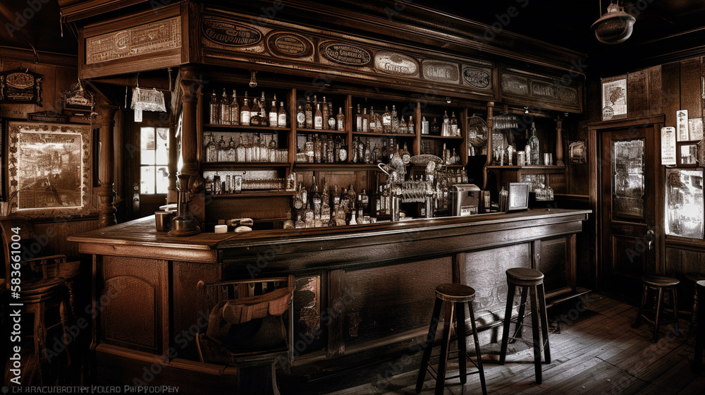 Illustration of a saloon bar. AI generated