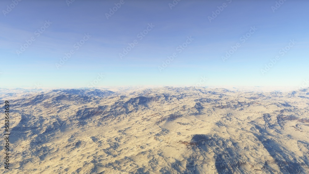 Mars like red planet, with arid landscape, rocky hills and mountains, for space exploration and science fiction backgrounds.
Mars like red planet, with arid landscape, rocky hills and mountains, for space exploration and science fiction backgrounds.