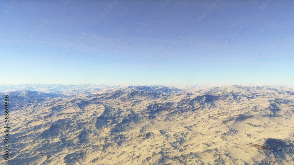 Mars like red planet, with arid landscape, rocky hills and mountains, for space exploration and science fiction backgrounds.
Mars like red planet, with arid landscape, rocky hills and mountains, for space exploration and science fiction backgrounds.
