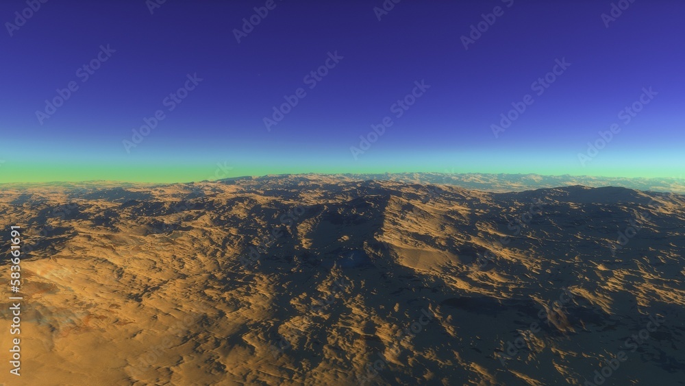 Mars like red planet, with arid landscape, rocky hills and mountains, for space exploration and science fiction backgrounds.
Mars like red planet, with arid landscape, rocky hills and mountains, for space exploration and science fiction backgrounds.