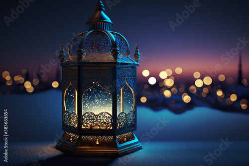 Wallpaper Mural intricately crafted oriental style lantern over a magical city background at sunset, generative AI Torontodigital.ca