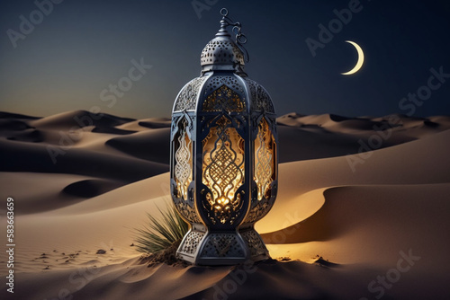 Wallpaper Mural a beautifully crafted oriental style lantern in the desert at night, generative AI Torontodigital.ca