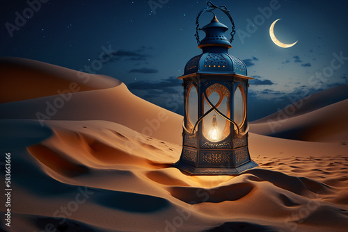 Wallpaper Mural antique lantern in a moonlit desert, generative AI Torontodigital.ca