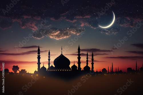 Wallpaper Mural mosque at sunset, generative AI Torontodigital.ca