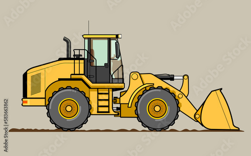 Wheel Loader, front loader, heavy machine. Vector illustration.