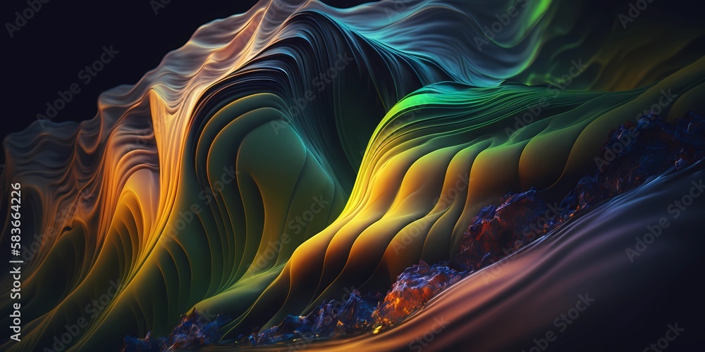 Obraz premium Surreal wavy wave background design with soft color. Abstract wave fluid shapes with organic trendy modern gradient composition. Groovy and vibrant sea waves as lines and shapes texture Generative ai.