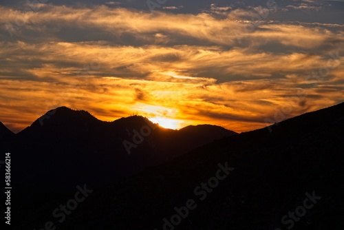 The sun sets and dusk falls on the Angeles Crest Highway  a winding route through the San Gabriel Mountains and Angeles National Forest just north of Los Angeles