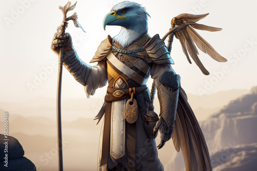 AI Generated DND Paladin Aarakocra Bird Character, From the Elemental Plane of Air and Faerun's Kenku Playable Race photo