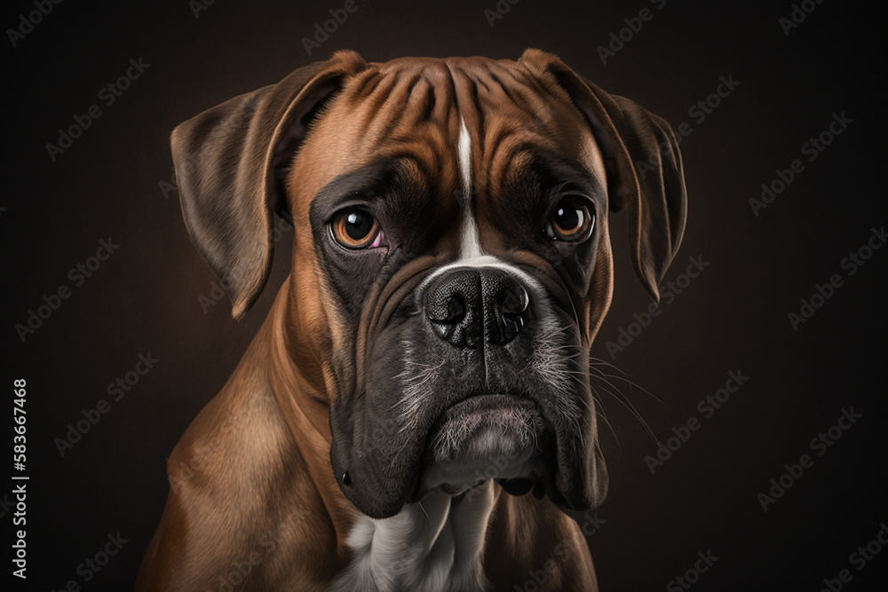Majestic Boxer Dog on Dark Background: Showcasing the Loyal, Energetic and Playful Breed Traits