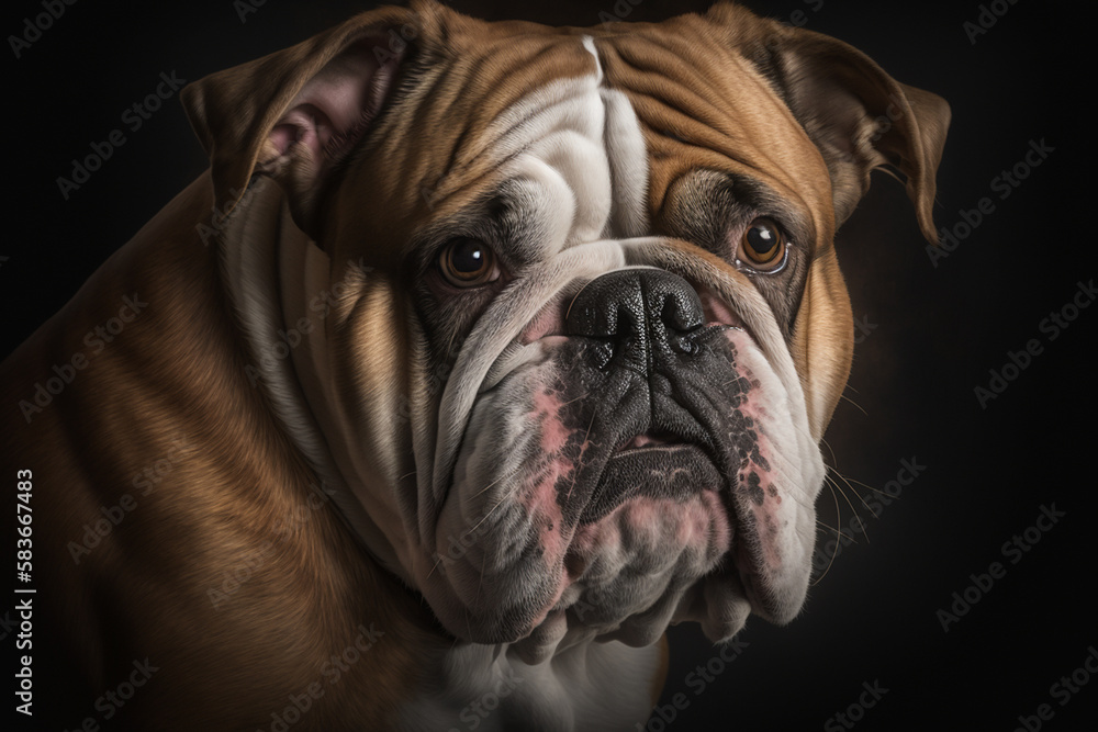 Powerful and Playful Bulldog Dog on a Dark Background Powerful and Playful Bulldog Dog on a Dark Background