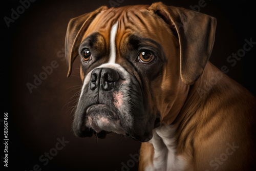 Majestic Boxer Dog on Dark Background: Showcasing the Loyal, Energetic and Playful Breed Traits