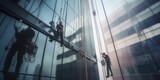 worker hanging or suspended working on the skyscraper, generative AI