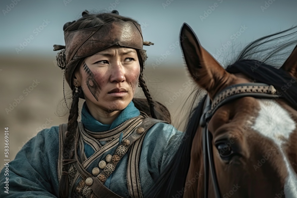 Genghis Khan's male and female Mongolian generals and warriors on the