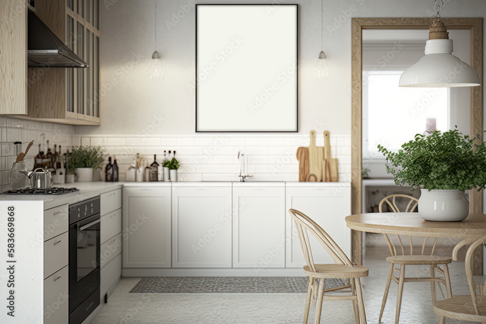 Modern kitchen with frame mockup. Generative Ai Modern kitchen with frame mockup. Generative Ai