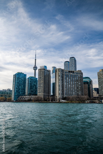 vertical photo of downtown toronto from lake ontario