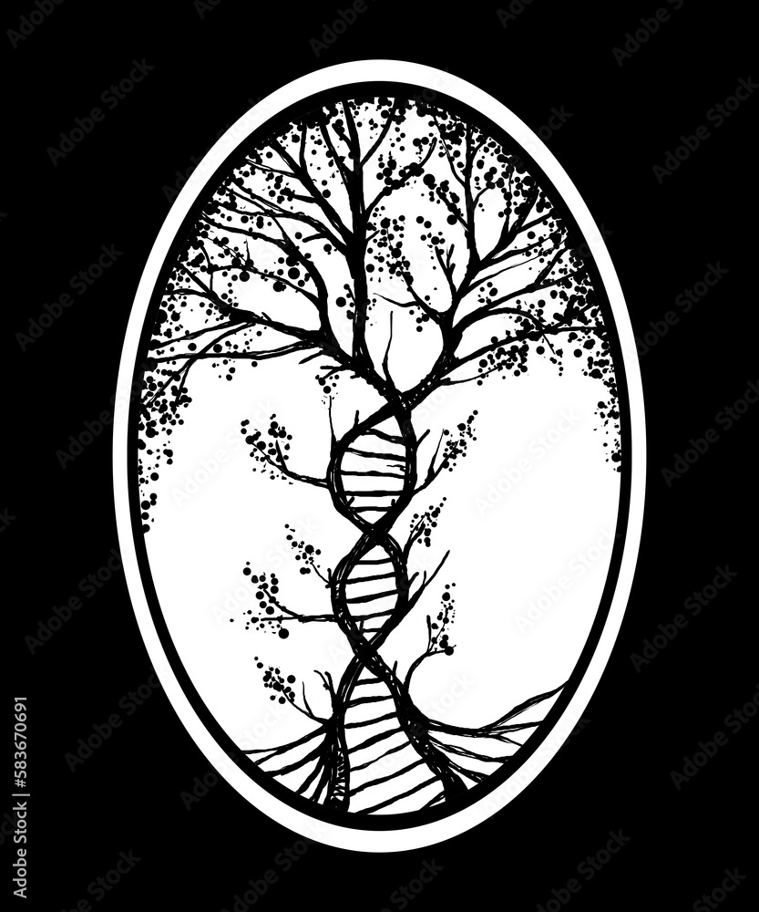 DNA tree, sketch - digital painting - obrazy, fototapety, plakaty 