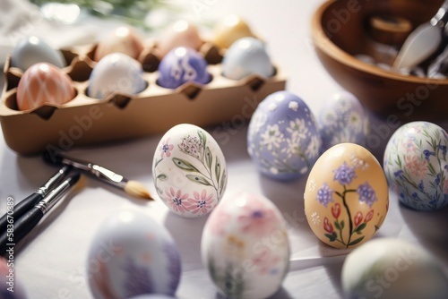 Painted Easter eggs. Generative AI