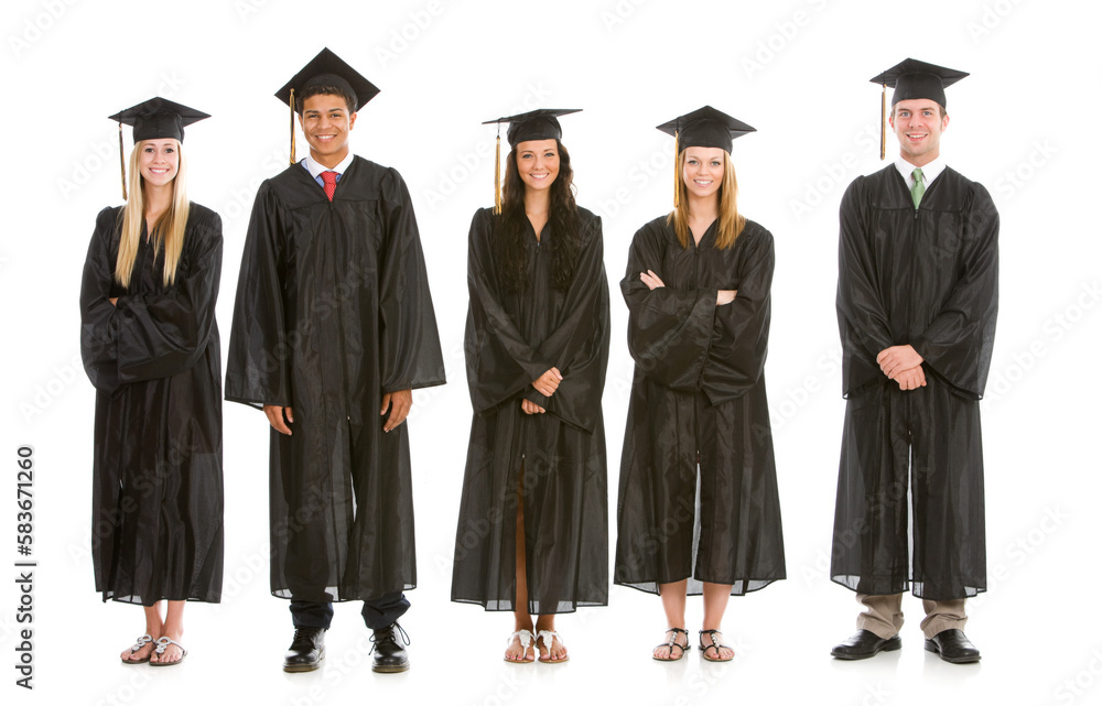 Graduation: Row of Cheerful Recent Graduates Graduation: Row of Cheerful Recent Graduates