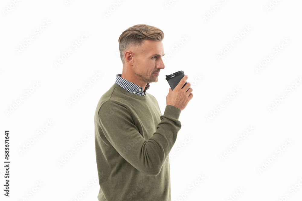 man drinking coffee isolated on white. man drinking coffee in studio. man drinking coffee man drinking coffee isolated on white. man drinking coffee in studio. man drinking coffee