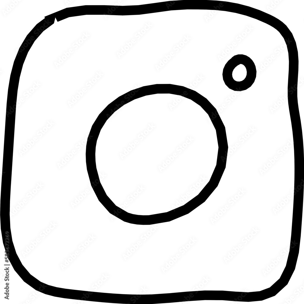 Social media icon. Hand drawn icon. Instagram black and white hand