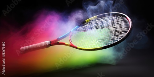 Tennis racket in smoke, AI