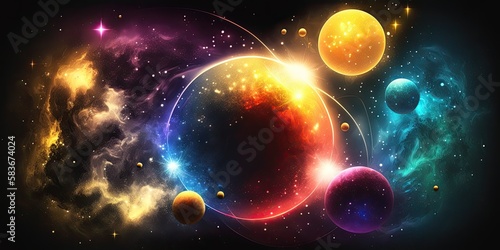Planets in space, colorful planets floating through space, with stars and gasses, AI