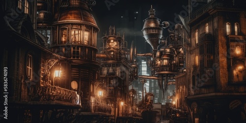 Steampunk cityscape, factories and gothic style, ai © Michael