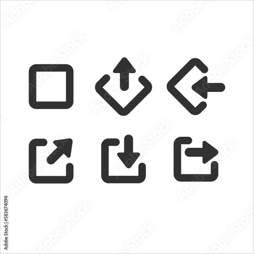 Square and arrow System User Interface UI Vector Icon Set. Log in log out upload download share icons. Stock vector illustration isolated on white background.