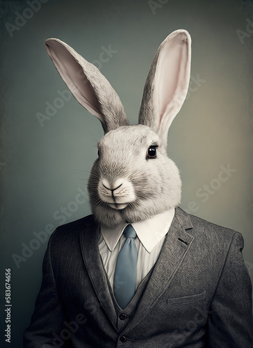 a rabbit dressed in a suit and tie, anthropomorphic rabbit, art illustration  © vvalentine